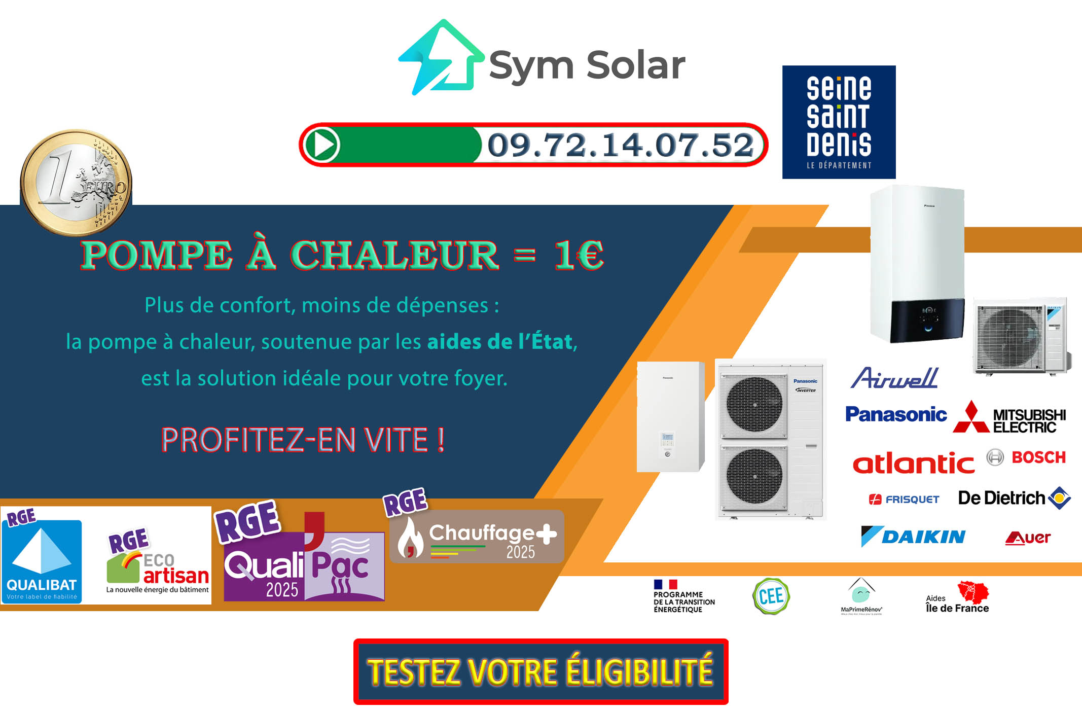 Pompe à chaleur 1 euro Villetaneuse 93430